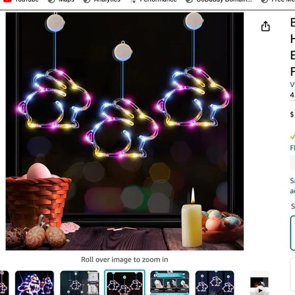 Bunny Shaped Multicolor Battery Operated Hanging String Lights with Suction Cup, - Picture 4 of 7